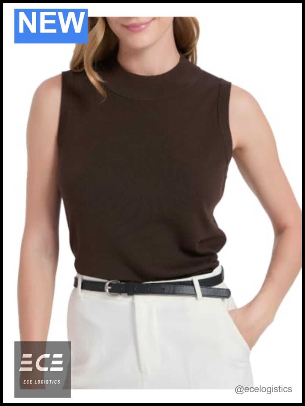 100% Merino Wool Sweater Tank Top Mock Neck Sleeveless Casual Layering